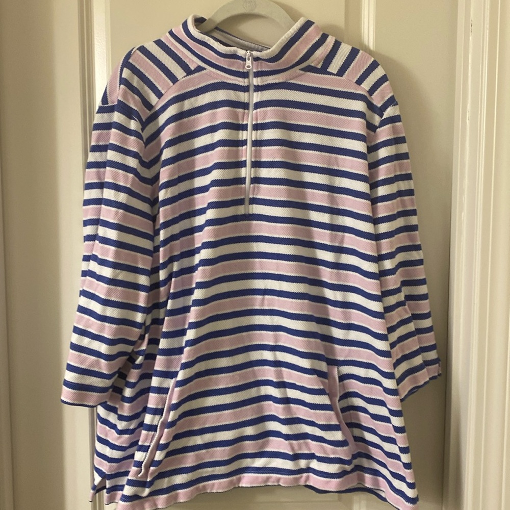 Talbots t by Talbots pink blue white striped pullover sweatshirt